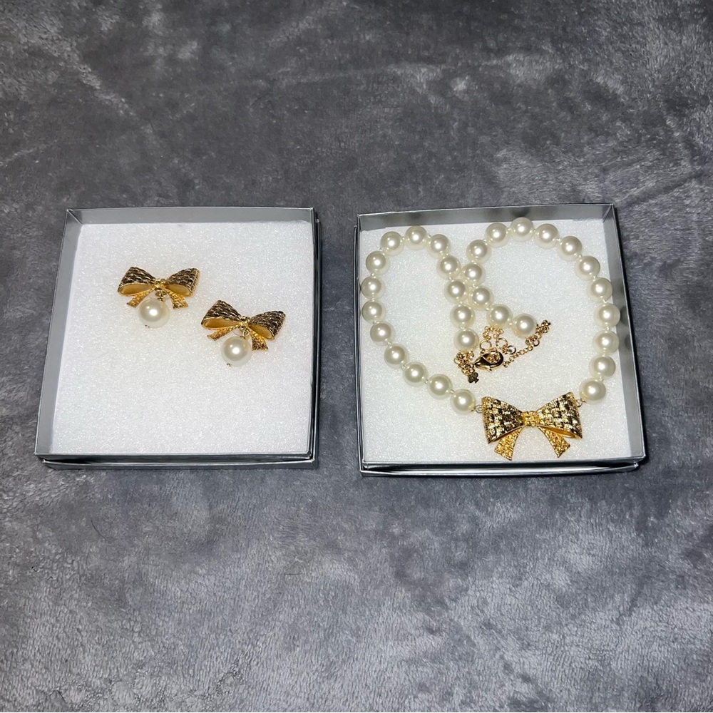 Kate Spade Gold & Pearl Earrings and Necklace Set
